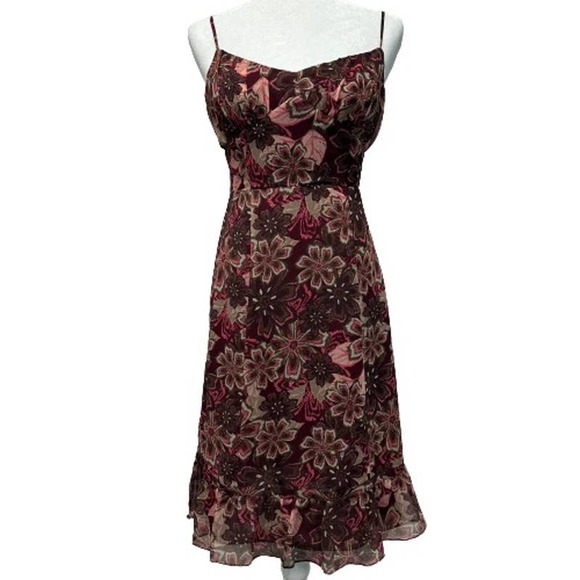 LOFT Dresses & Skirts - Y2K Ann Taylor Loft Burgundy Floral Midi Slip Style Dress size 2P